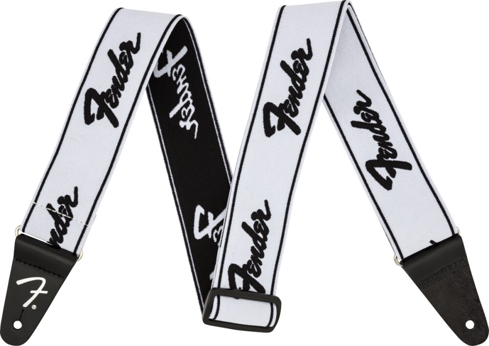 Fender Weighless Running Logo Strap White and Black